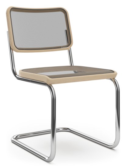 S 32 N / S 64 N Pure Materials Freischwinger, Esche geölt, Verchromt, ohne Armlehnen, Kunststoffgleiter schwarz mit Filz