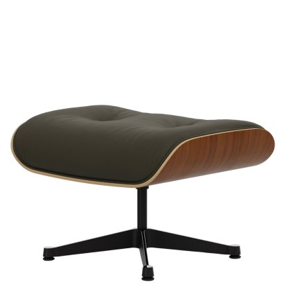 Lounge Chair Ottoman, Nussbaum natur, Leder Premium F khaki, Aluminium poliert, Seiten schwarz