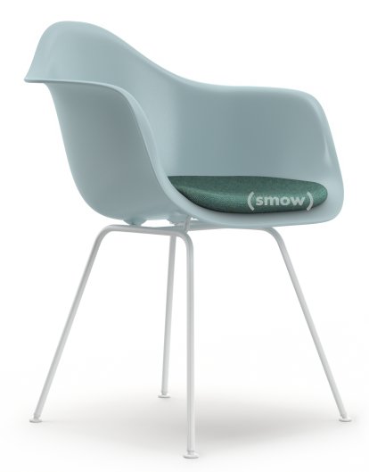 Eames Plastic Armchair RE DAX, Eisgrau, Mit Sitzpolster, Eisblau / elfenbein, Standardhöhe - 43 cm, Beschichtet weiß