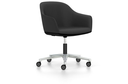 Softshell Chair auf Fünfsternfuß, Aluminium poliert, Plano, Dunkelgrau, Hart für Teppichboden