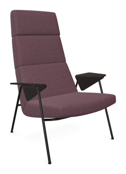 Votteler Chair, Hoher Rücken, Stoff Gaia amethyst, Matt-pulverbeschichtet schwarz, Eiche geflammt