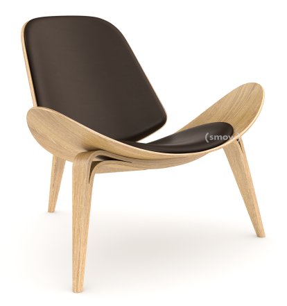 CH07 Shell Chair, Eiche Weißöl, Leder braun
