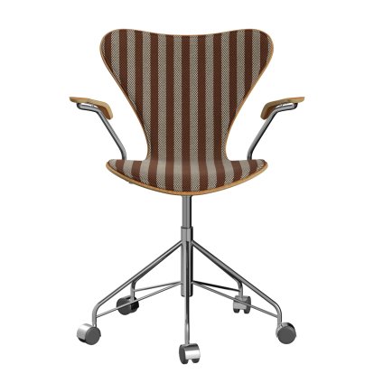 Serie 7 Drehstuhl 3117 / 3217 Frontpolsterung, Mit Armlehnen, Holz klar lackiert, Kirsche klar lackiert, 002 - Terracotta / beige, Chrome