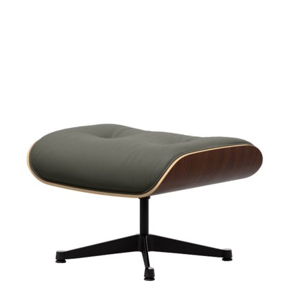 Eames Lounge Chair Ottoman, Nussbaum dunkel, Leder Premium F umbragrau, Aluminium poliert, Seiten schwarz