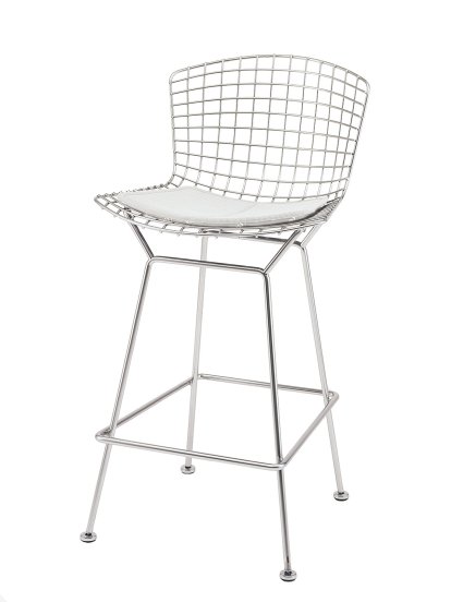 Bertoia Barstuhl, mit Sitzkissen, satiniert verchromt, Ivory (Tonus 100)