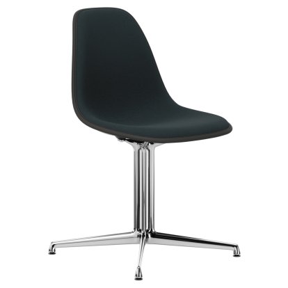 Eames Plastic Side Chair DSL, Tiefschwarz, Mit Vollpolsterung, Petrol / moorbraun, Aluminium poliert