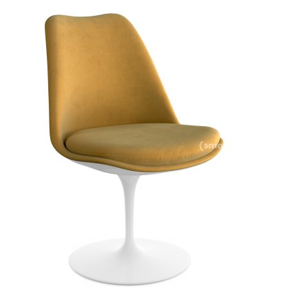 Saarinen Tulip Stuhl, drehbar, gepolsterte Innenschale und Sitzkissen, weiß, Gold (Eva 154)
