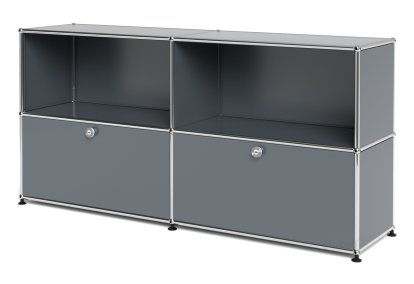USM Haller Sideboard L, individualisierbar, Mittelgrau RAL 7005, Offen, Mit 2 Klappen