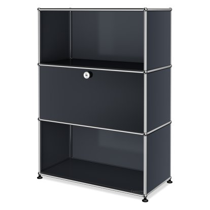USM Haller Highboard M, individualisierbar, Anthrazitgrau RAL 7016, Offen, Mit Klappe, Offen