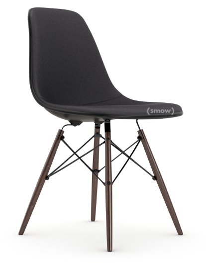 Eames Plastic Side Chair DSW, Tiefschwarz, Mit Vollpolsterung, Dunkelgrau, Standardhöhe - 43 cm, Ahorn dunkel