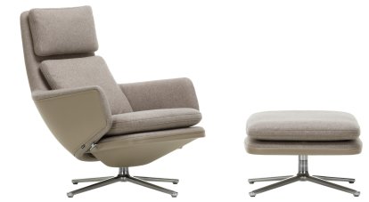 Grand Relax, Mit Ottoman, Stoff Cosy, fossil / Leder Forte, sand, Poliert, 41,5 cm