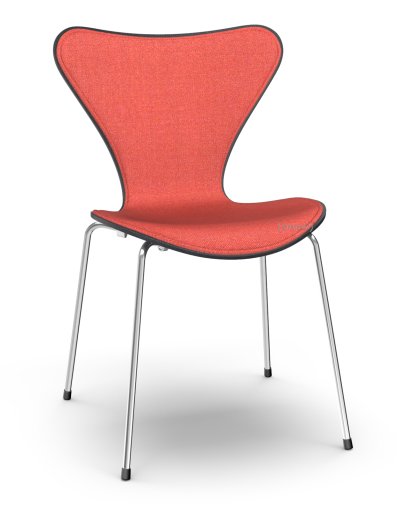 Serie 7 Stuhl 3107 mit Frontpolster, Gefärbte Esche, Black, Remix 643 - Rot, Chrome