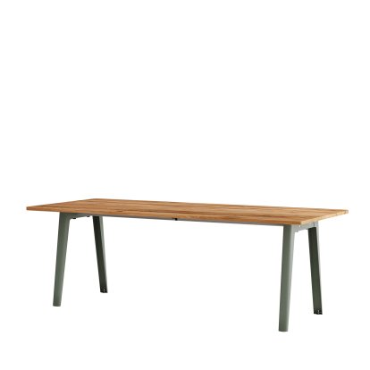 New Modern Esstisch rechteckig, Metall/Holz, 220 x 95 cm, Eiche recycled, Eukalyptusgrau
