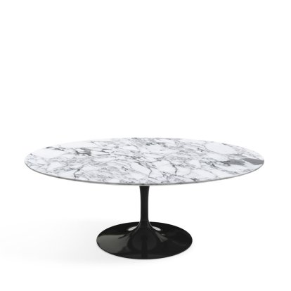 Saarinen Couchtisch oval, schwarz, Marmor Arabescato (weiß mit grauen Einfärbungen)