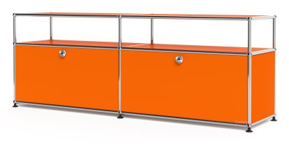 USM Haller Lowboard L mit Aufbau, individualisierbar, Reinorange RAL 2004, Mit 2 Klappen, Ohne Kabeldurchlass
