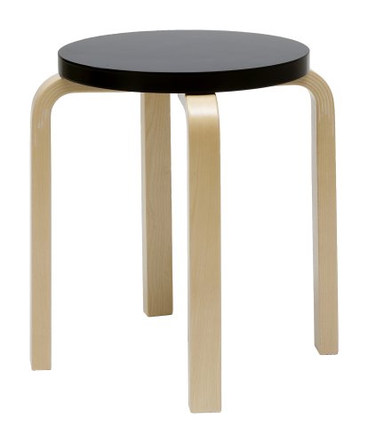 Stool E60, Sitz lackiert schwarz, Beine Birke klar lackiert