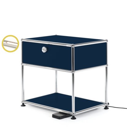 USM Haller E Nachttisch mit dimmbarem Licht, Stahlblau RAL 5011