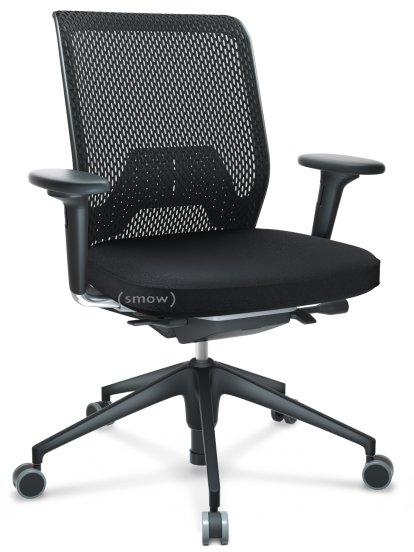 ID Mesh, FlowMotion-ohne Vorwärtsneigung, ohne Sitztiefenverstellung, Mit 2D Armlehnen, 5-Stern Untergestell, Kunststoff basic dark, Basic dark, Sitz Plano, Rücken Diamond Mesh, Nero, Weich für harte Böden