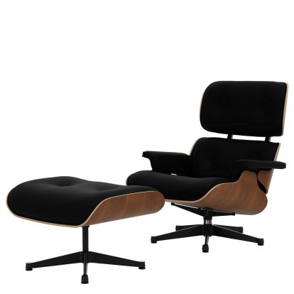Lounge Chair & Ottoman, Nussbaum schwarz pigmentiert, Leder Premium F nero, 89 cm, Aluminium poliert, Seiten schwarz