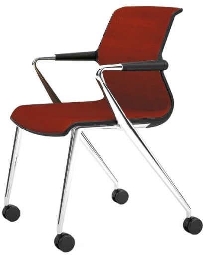 Unix Chair Vierbeinfuß mit Rollen, Silk Mesh backstein, Basic dark, Aluminium poliert