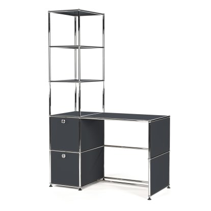 USM Haller Schreibtisch mit Regalaufsatz, Anthrazitgrau RAL 7016
