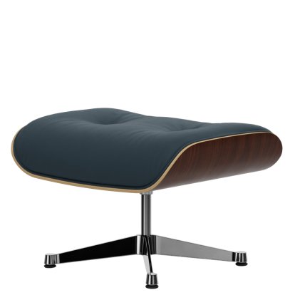 Lounge Chair Ottoman, Nussbaum dunkel, Leder Premium F rauchblau, Aluminium poliert