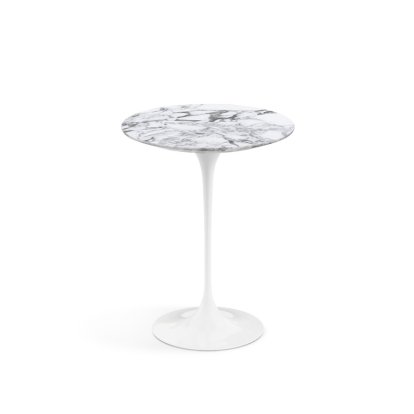 Saarinen Beistelltisch rund, 41 cm, weiß, Marmor Arabescato (weiß mit grauen Einfärbungen)