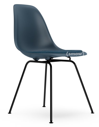 Eames Plastic Side Chair RE DSX, Meerblau, Mit Sitzpolster, Meerblau / dunkelgrau, Standardhöhe - 43 cm, Beschichtet basic dark