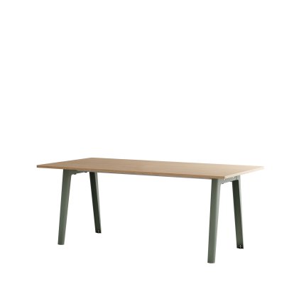 New Modern Esstisch rechteckig, Metall/Holz, 190 x 95 cm, Eichenfurnier, Eukalyptusgrau