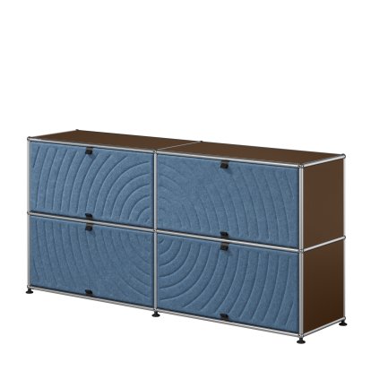USM Haller Sideboard L mit vier USM Haller Soft Panels, rund, USM braun, Blau