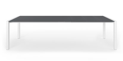 Sushi Esstisch, Fenix grau Bromo mit farbgleicher Kante, L 177-288 x B 90 cm, Aluminium weiß lackiert