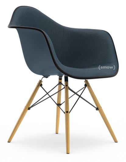 Eames Plastic Armchair DAW, Meerblau, Mit Vollpolsterung, Meerblau / dunkelgrau, Standardhöhe - 43 cm, Esche honigfarben