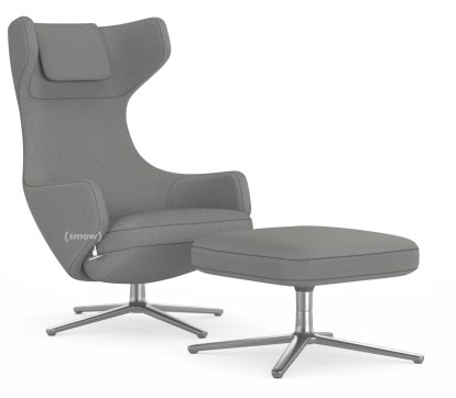 Grand Repos, Sessel Grand Repos & Ottoman, Stoff Cosy 2 Kieselgrau, 46 cm, Poliert