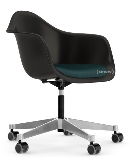 Eames Plastic Armchair RE PACC, Tiefschwarz, Mit Sitzpolster, Petrol / moorbraun