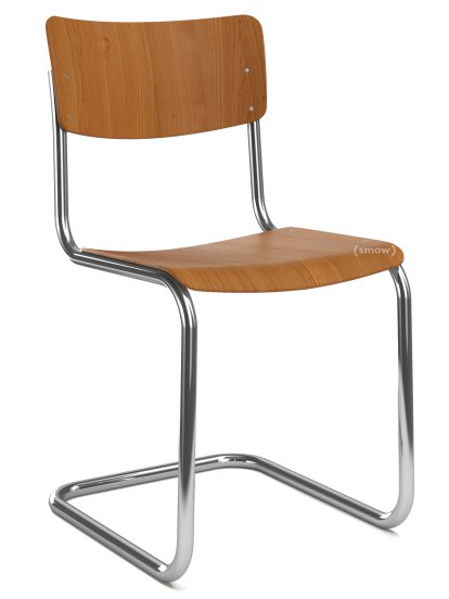 S 43 Klassik Freischwinger, Gestell verchromt, Buche gebeizt, Kirschbaumfarbig, Ohne Sitzauflage, Kunststoffgleiter schwarz mit Filz
