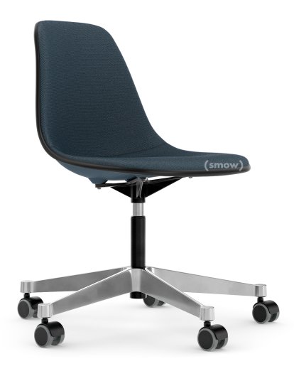 Eames Plastic Side Chair RE PSCC, Meerblau, Mit Vollpolsterung, Meerblau / dunkelgrau