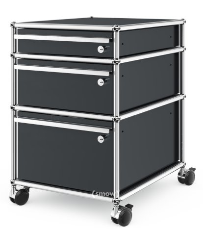 USM Haller Rollcontainer mit 3 Schubladen Typ II (mit Gegengewicht), Alle Fächer mit Schloss, Anthrazitgrau RAL 7016
