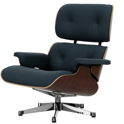 Lounge Chair, Nussbaum dunkel, Leder Premium F rauchblau, 89 cm, Aluminium poliert