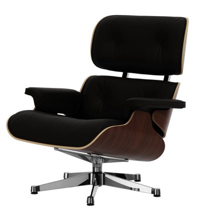 Lounge Chair, Nussbaum dunkel, Leder Premium F chocolate, 84 cm - Originalhöhe 1956, Aluminium poliert