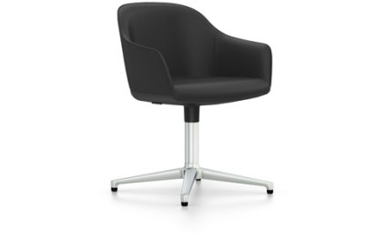 Softshell Chair auf Viersternfuß, Aluminium poliert, Plano, Dunkelgrau, Filzgleiter für harte Böden