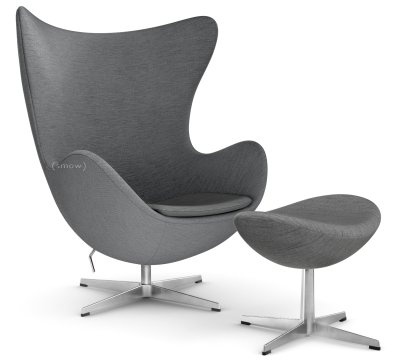 Egg Chair, Christianshavn, Christianshavn 1171 - Hellgrau, Satingebürstetes Aluminium, Mit Fußhocker