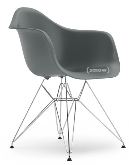 Eames Plastic Armchair RE DAR, Granitgrau, Ohne Polsterung, Ohne Polsterung, Standardhöhe - 43 cm, Verchromt
