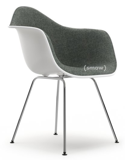 Eames Plastic Armchair RE DAX, Weiß non-RE, Mit Vollpolsterung, Nero / elfenbein, Standardhöhe - 43 cm, Verchromt