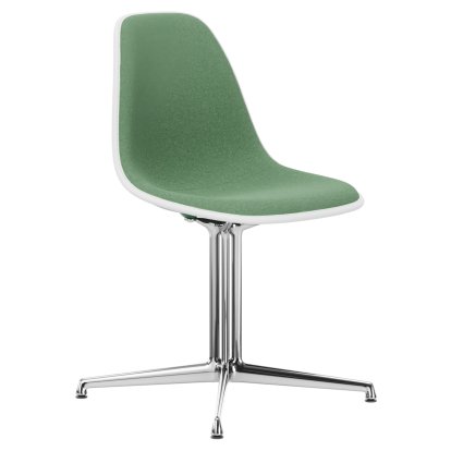 Eames Plastic Side Chair DSL, Smaragd, Mit Vollpolsterung, Grün / elfenbein, Aluminium poliert