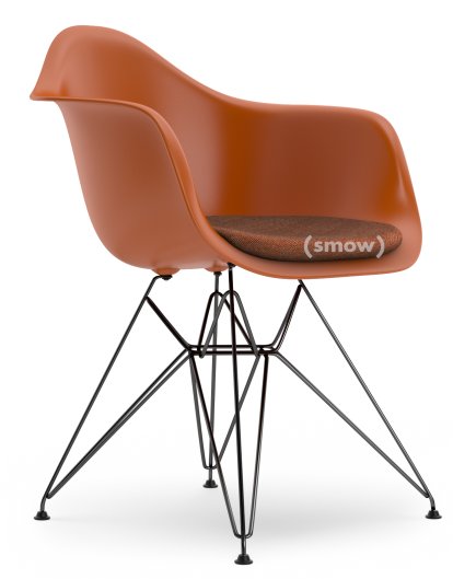 Eames Plastic Armchair RE DAR, Rostorange, Mit Sitzpolster, Cognac / elfenbein, Standardhöhe - 43 cm, Beschichtet basic dark