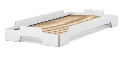 Stapelliege, 90 x 200, CPL weiß, Kanten geölt und gewachst, Rollbar