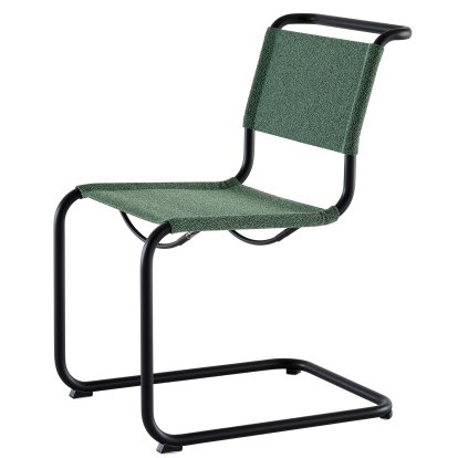 Details Thonet S 33 / S 34 V Stoff Freischwinger S 33 / S 34 V Stoff Freischwinger, ohne Armlehnen, Tiefschwarz matt pulverbeschichtet, Stoff Cento malachit - dunkelgrün, Kunststoffgleiter schwarz mit Filz