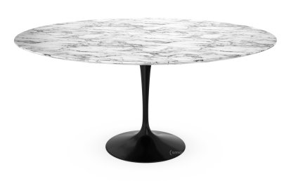 Saarinen Esstisch rund, 152 cm, schwarz, Marmor Arabescato (weiß mit grauen Einfärbungen)