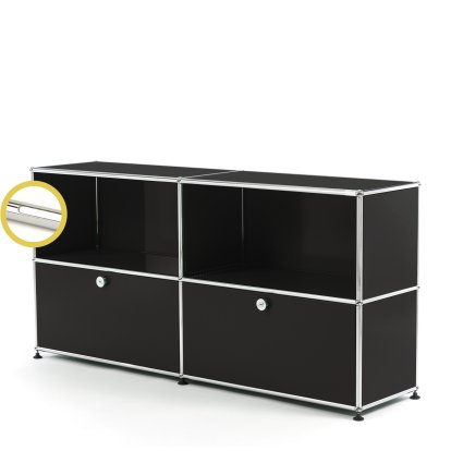 USM Haller E Sideboard L mit Fachbeleuchtung, Graphitschwarz RAL 9011, Kaltweiß