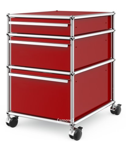 USM Haller Rollcontainer mit 3 Schubladen Typ II (mit Gegengewicht), Kein Schloss, USM rubinrot